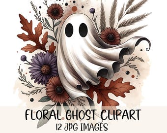 Aquarel herfstspook clipart bundel Halloween afbeeldingen JPG herfst clipart bloemenspook griezelige illustraties junk journal kaarten maken