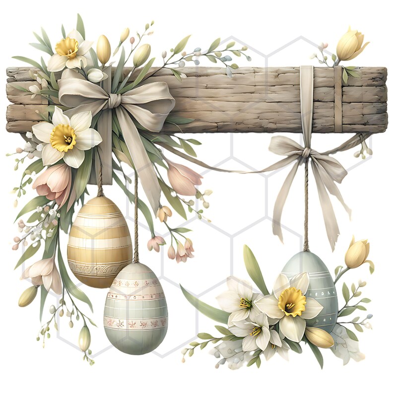 Farmhouse Easter Clipart Watercolor Decorated Eggs Clip Art Country ...