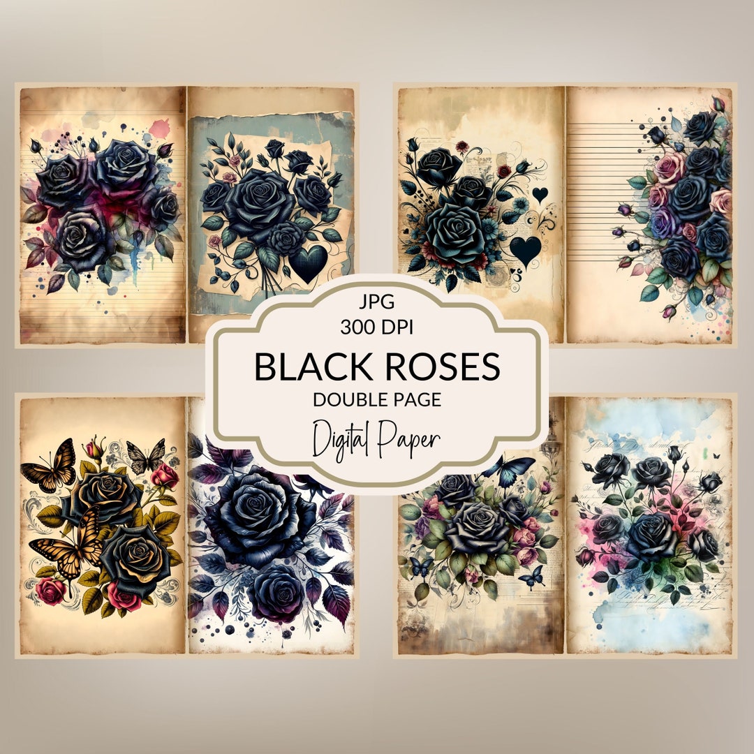 Black Rose Junk Journal Pages Floral Junkjournal Kit Botanical ...
