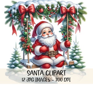 Pacote de clipart fofo de Papai Noel Clipart de Natal Download digital Aquarela Santa JPG Imagem Imprimível Arte de Natal Festivo Papai Noel Clipart