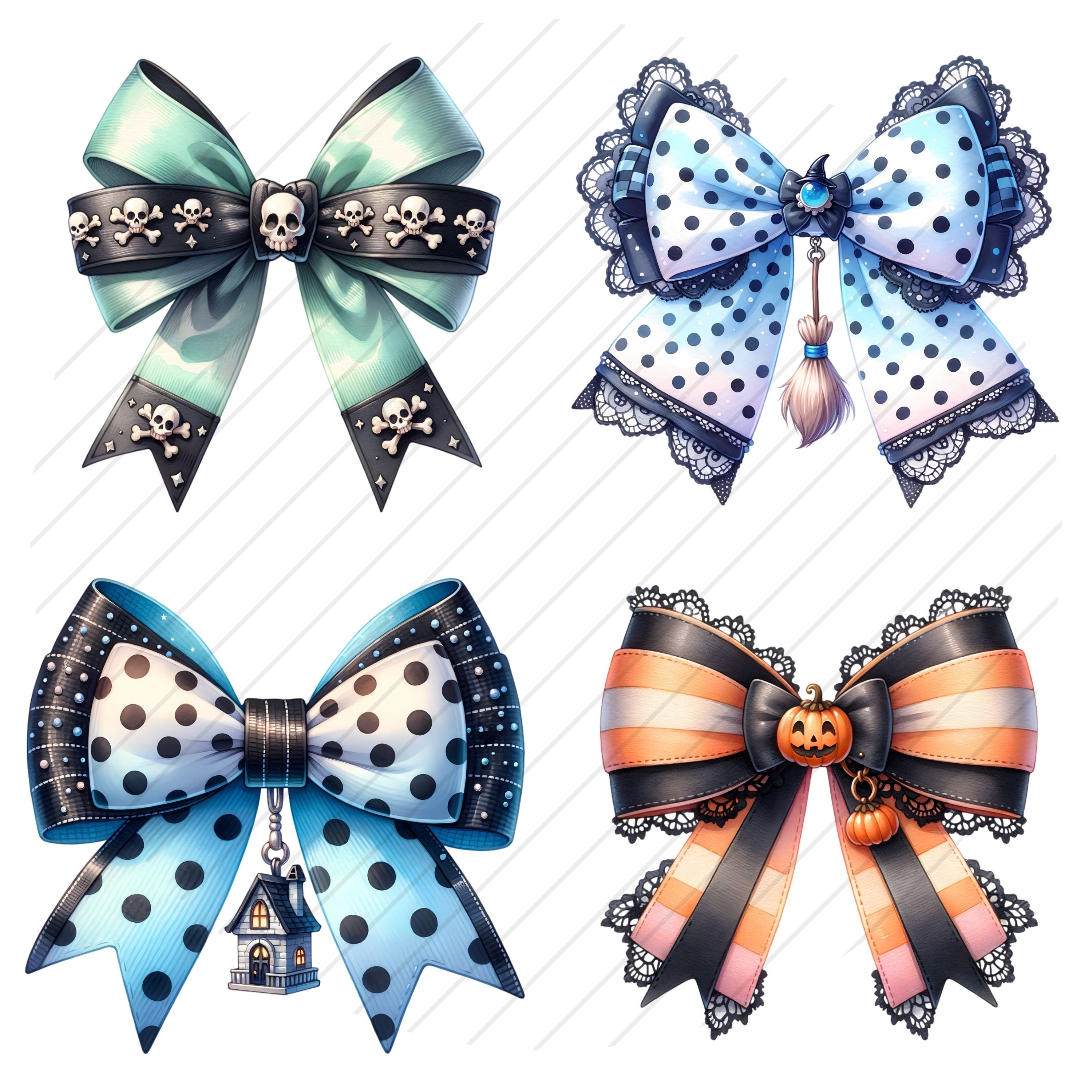 Cute Halloween Bow Clipart Bundle Watercolor Coquette Bow PNG Fall ...