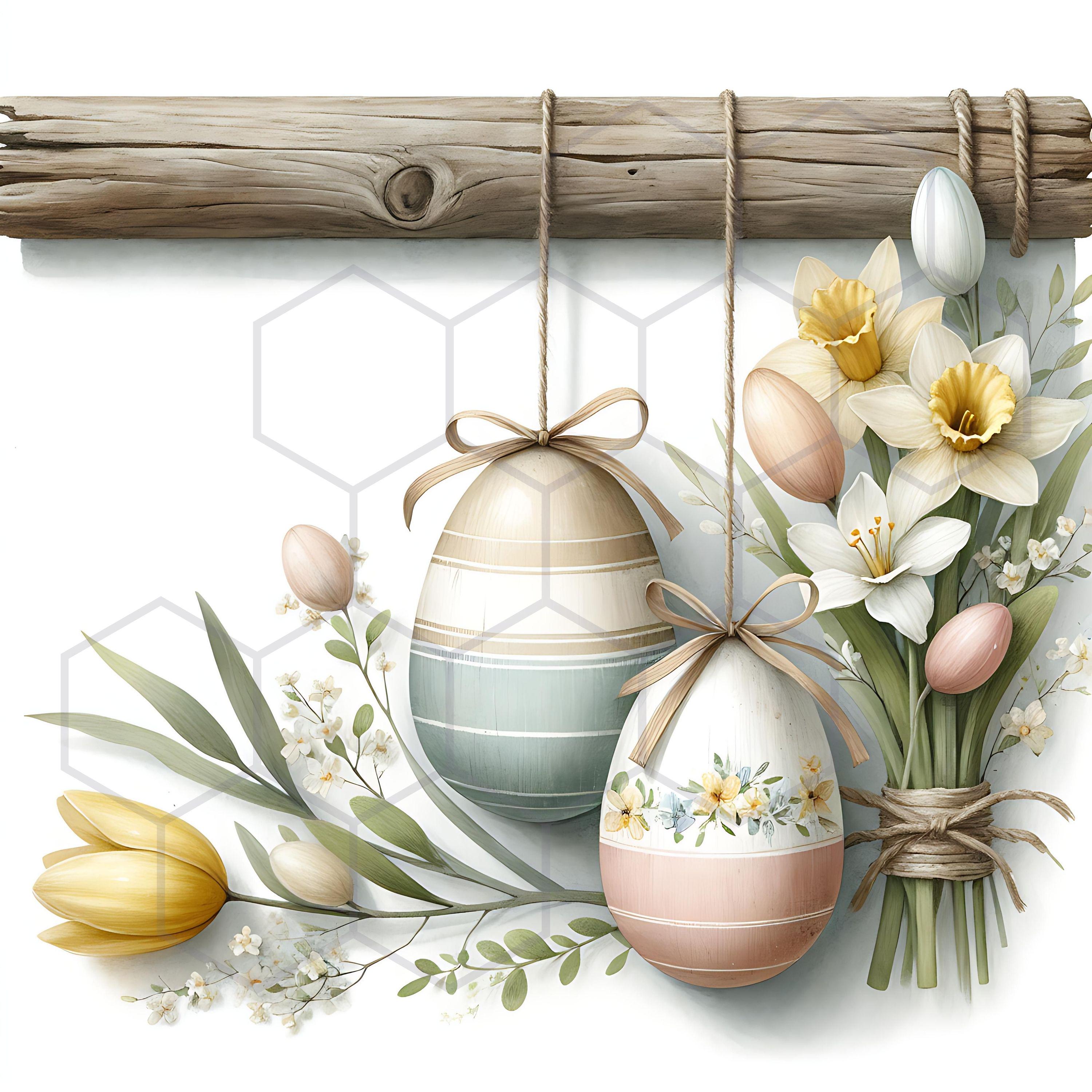 Farmhouse Easter Clipart Watercolor Decorated Eggs Clip Art Country ...
