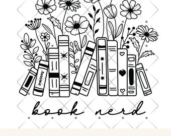 Book Nerd PNG Book Lover Wildflower PNG TShirt Design Boho Floral Books Digital Download Bookworm Sublimation Bookish Clipart Printable Art