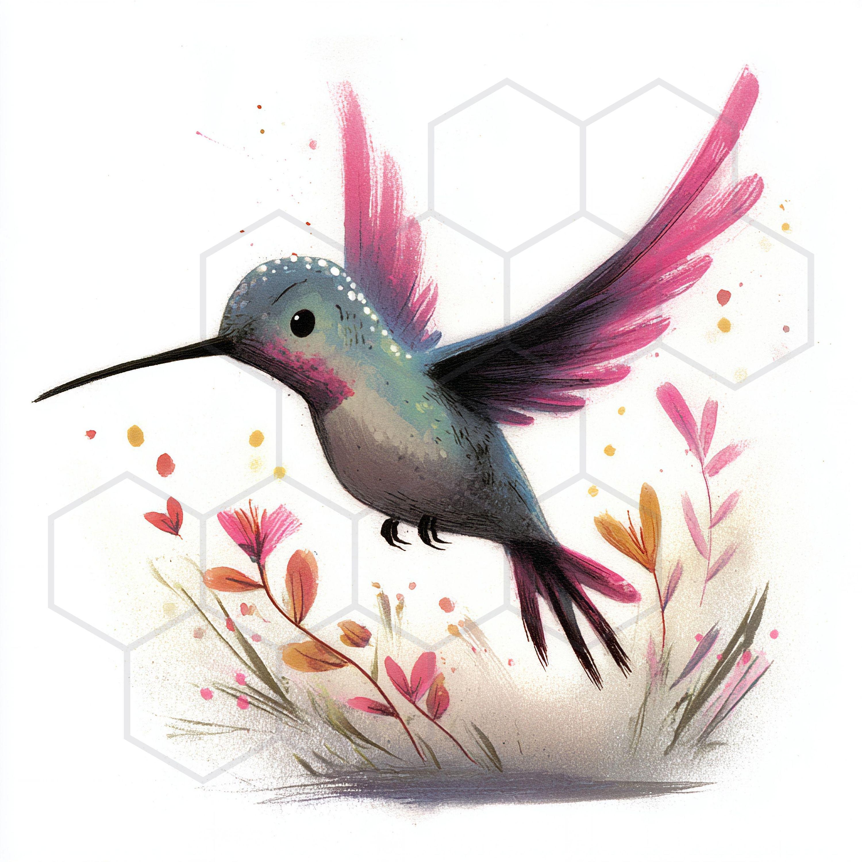 Whimsy Hummingbird Whimsical Hummingbird Clipart Bundle Floral Bird JPG Images Digital ...