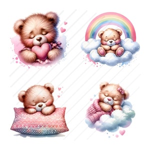 Cute Teddy Bear Watercolor Clipart Bundle Sleeping Teddybear Clipart ...