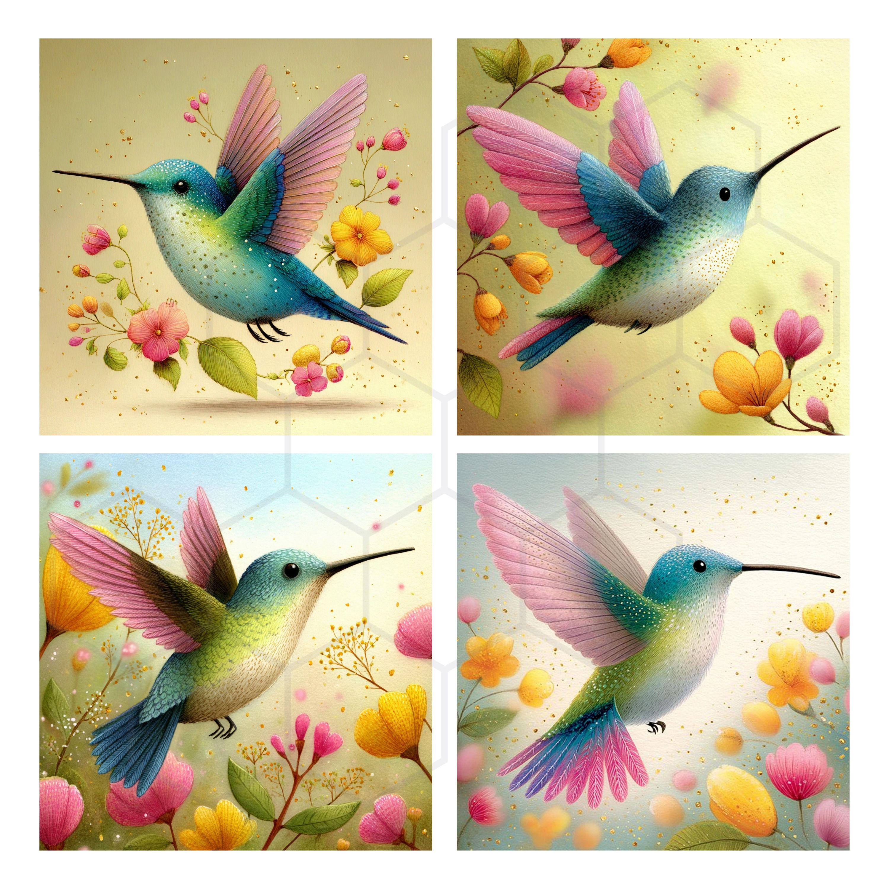 Whimsy Hummingbird Whimsical Hummingbird Clipart Bundle Floral Bird JPG Background Images ...
