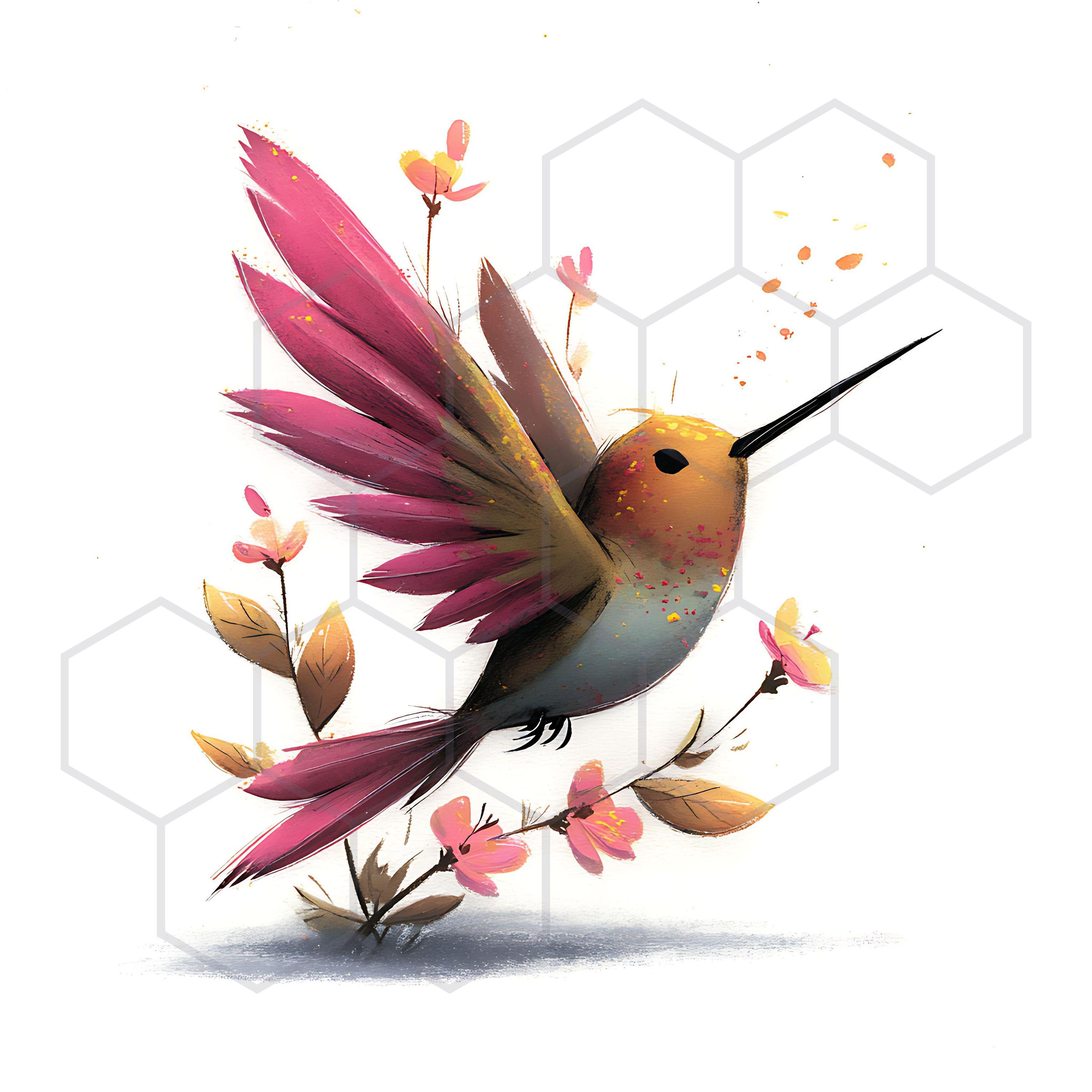 Whimsy Hummingbird Whimsical Hummingbird Clipart Bundle Floral Bird JPG Images Digital ...