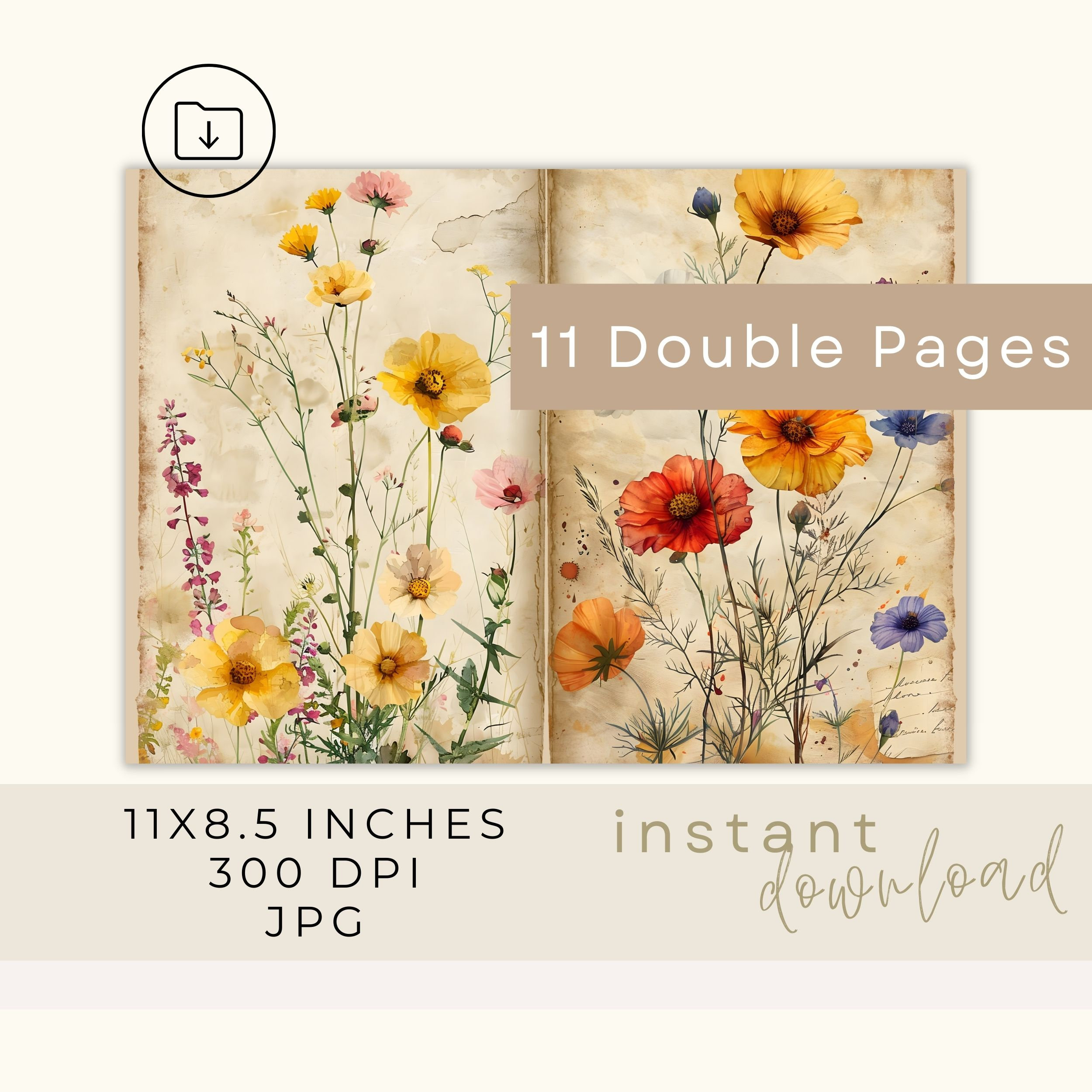 Wildflower Printable Junkjournal Paper Watercolor Floral Scrapbook Junk ...