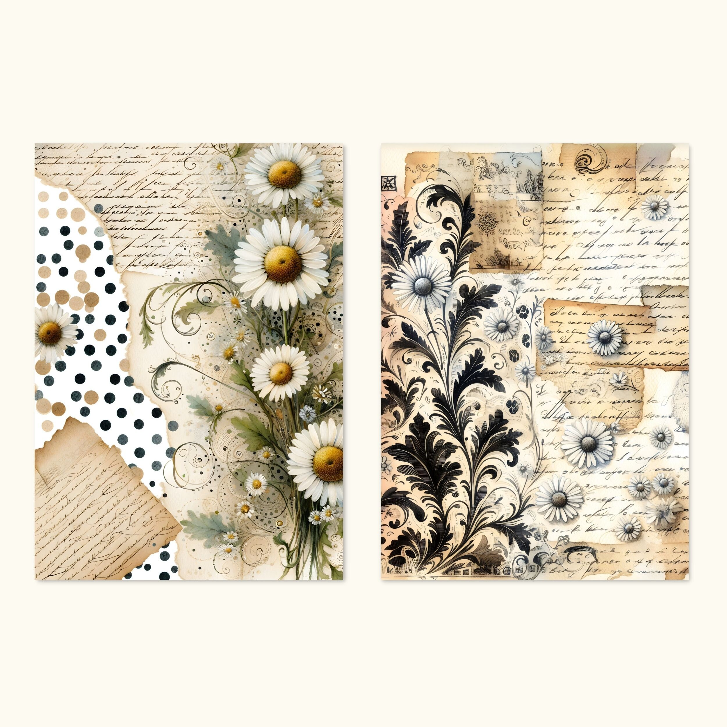 Daisy Digital Papers Junk Journal Pages Daisy Printable Paper Floral ...