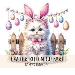 Acquerello Carino Pasqua Gatti Clipart Bundle Carino Kiteen Immagini JPG Pasqua Clipart Illustrazione Primavera Clipart Orecchie da Coniglio Pasqua Arte Stampabile