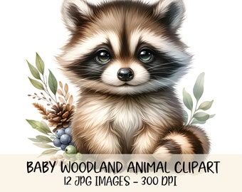 Cute Baby Woodland Animals Clipart Bundle Forest Animals JPG Watercolor Illustration Baby Shower Images Baby Animal Nursery Printable Decor