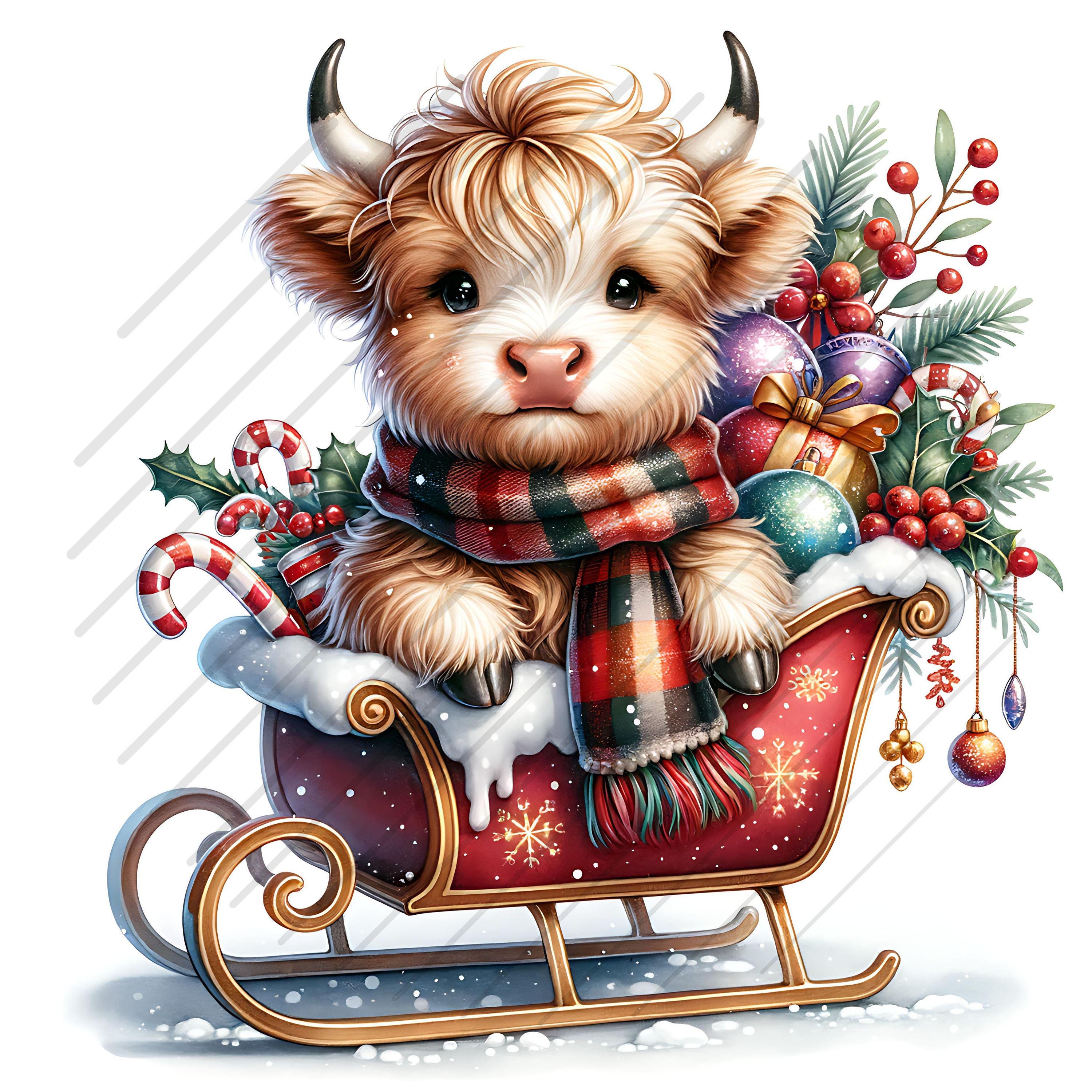 Christmas Highland Cow Clipart Bundle: Watercolor Winter Designs ...