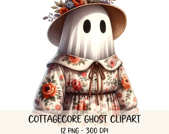 Aquarela Cottagecore Fantasma Clipart Pacote Outono PNG Design Fofo Fantasma Outono Imagens Halloween Clipart de alta qualidade Boho Ghost