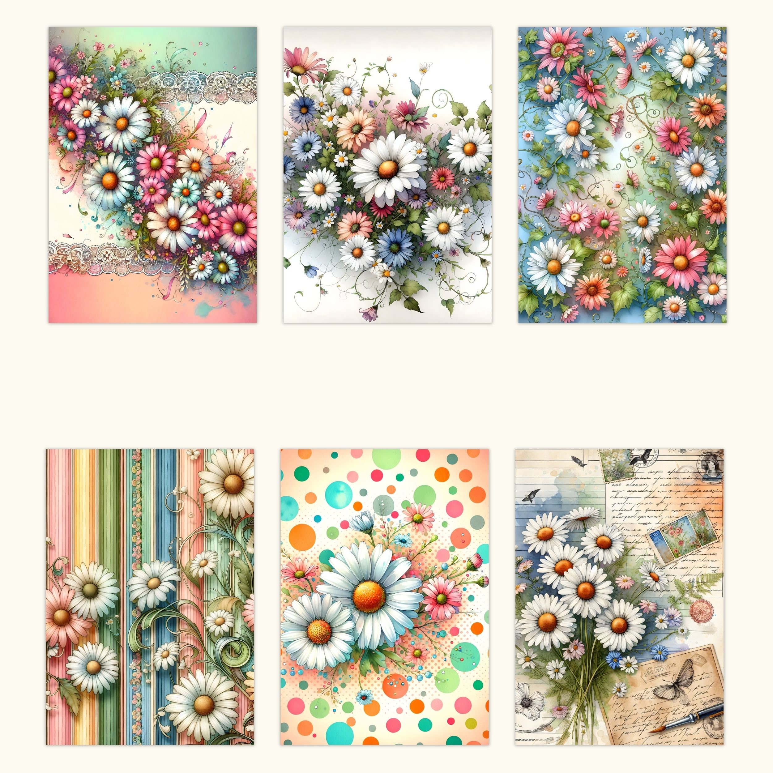 Daisy Digital Papers Junk Journal Pages Daisy Printable Paper Floral ...