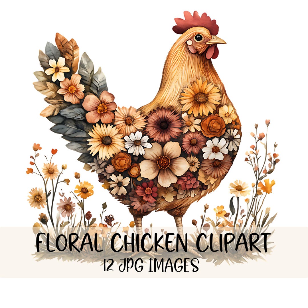 Fall Wildflower Chicken Clipart Bundle: Watercolor Farmhouse Graphics ...