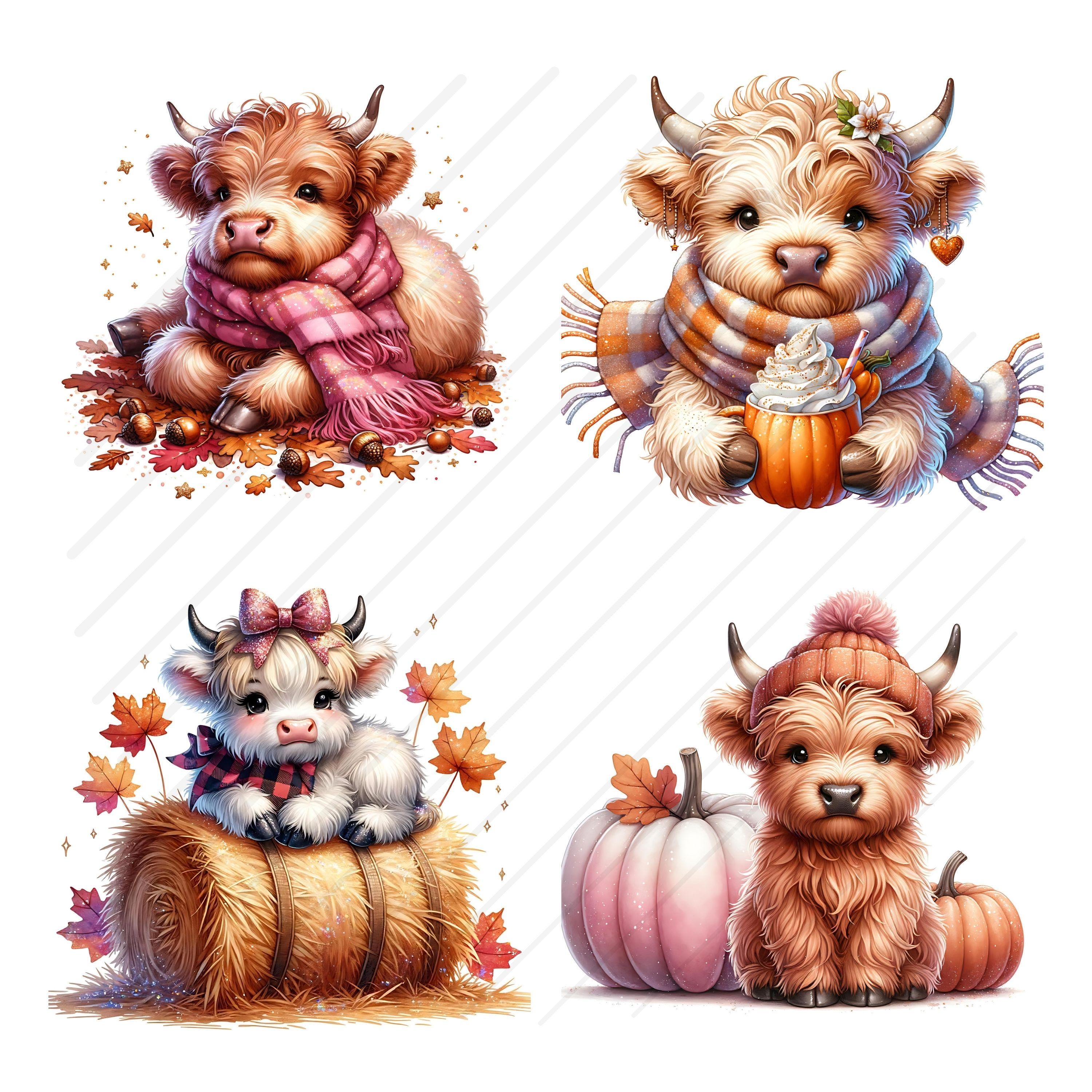 Fall Highland Cow Clipart Bundle Cute Highland Cow Design JPG Image ...