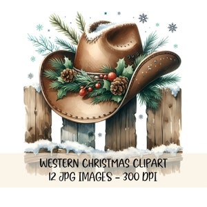 Western Christmas Clipart JPG Cowboy Urlaub Dekor Rustikal Land Weihnachtskunst Südwestliche Weihnachtsgrafiken Western Themed Weihnachten
