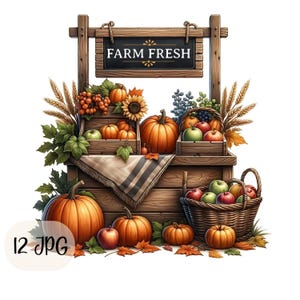 Watercolor Fall Clipart Bundle Autumn Harvest Clip art Printable Pumpkin Harvest Graphics JPG Images Illustrations Junk Journal Thanksgiving