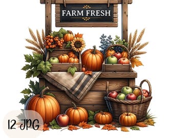 Watercolor Fall Clipart Bundle Autumn Harvest Clip art Printable Pumpkin Harvest Graphics JPG Images Illustrations Junk Journal Thanksgiving