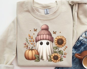 Niedlicher Geist Halloween PNG Floral Geist PNG Halloween PNG Sublimationsentwürfe Herbst Geist Halloween Shirt Grafik Halloween Sublimationsbild