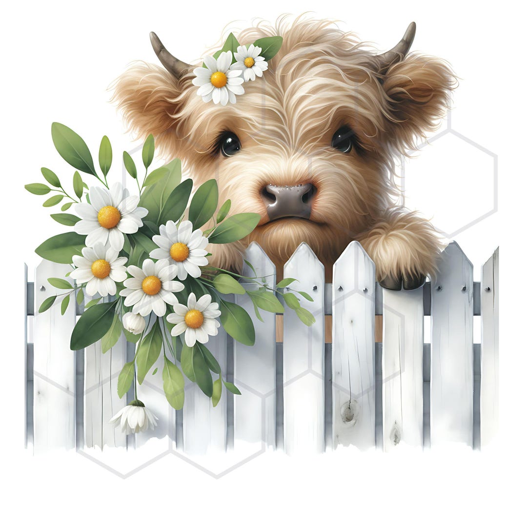 Baby Highland Cow Clipart Watercolor Daisy Clipart Spring Flowers ...