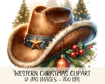 Western Christmas Clipart Bundle Cowboy Boots JPG Images Rustic Holiday Digital Art Cowboy Hats Graphics Country Christmas Printable Decor