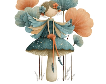 Paquete de imágenes prediseñadas de hadas caprichosas, imágenes prediseñadas de hadas de hongos mágicos, imágenes JPG de alta calidad, lindas hadas florales, tarjetas para guardería.