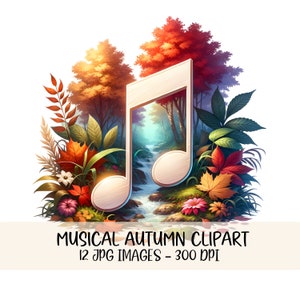 Paquete de imágenes prediseñadas musicales Notas musicales Imágenes prediseñadas Clave de sol Imágenes prediseñadas JPG Imágenes Acuarela Otoño Floral Notas musicales Otoño Acción de Gracias Clip Art