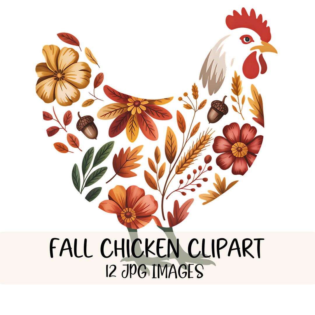 Fall Chicken Animation Fall Floral Chicken Clipart Bundle: Autumn Farmhouse Graphics (JPG ...