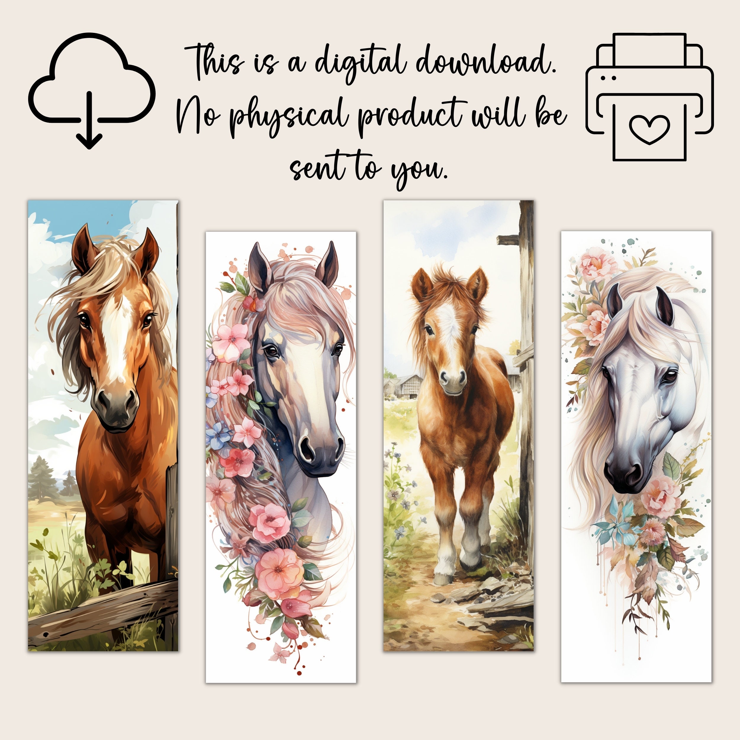 Horse Printable Bookmarks Booklover Book Markers Watercolor Horse ...