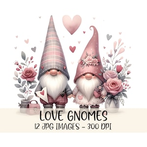 Valentine Gnome Clipart Watercolor Love Gnome Illustration JPG Images Valentines Day Clipart Printable Festive Gnomes Fantasy Clipart