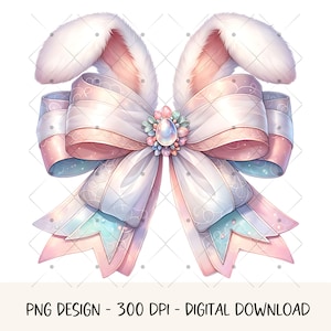 Kokette Hasenohren PNG Kinder Tshirt Design Aquarell Ostern PNG Grafik Pastell Bogen Clipart Osterkaninchen Bild Printable Download
