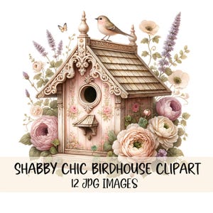 Pacchetto di clipart per casetta per uccelli in stile shabby chic, design ad acquerello per casetta per uccelli, floreale, cottagecore, JPG di alta qualità, decoupage, arte di diario spazzatura