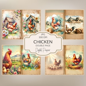 Chicken Junk Journal Kit Imprimable Farm Journal Pages Aquarelle Poulet Ephemera vintage Poulet Téléchargement numérique Poule JunkJournal Papier