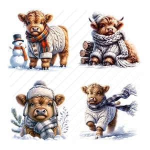 Winter Highland Cow Clipart Bundle Cute Highland Cow Design JPG Images ...