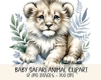 Cute Baby Safari Clipart Bundle Safari Animal JPG Watercolor Safari Illustration Jungle Animal Clipart Safari Baby  Nursery Printable Art