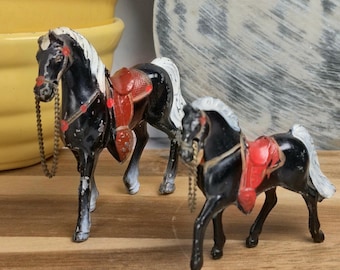Vintage Cast Metal Horses, Black Equestrian Figurines, Made in Japan Pair