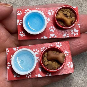 1:12 Scale Miniature Dog Bowl Set, Dollhouse Pet Accessories, Realistic Resin Water Bowl
