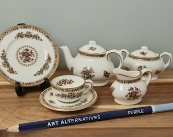 Vintage Coalport Ming Rose Miniature Tea Set | Bone China Dollhouse Service