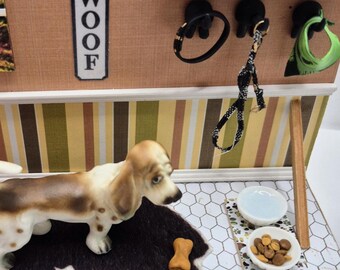 Vintage Bone China Basset Hound Diorama – Handmade Miniature Pet Scene Decor