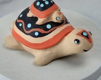 Vintage Cleo Teissedre Miniature Turtle, Handcrafted USA Folk Art, Signed Ceramic Figurine, Southwestern Decor