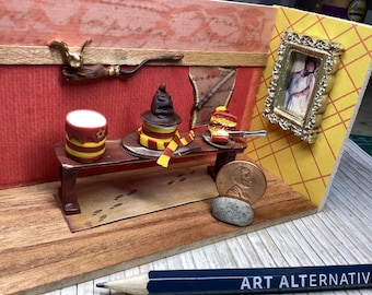 Handmade Harry Potter Diorama, Miniature Cakes, Snitch, Wand