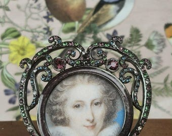 Jay Strongwater Miniature Jeweled Portrait Frame, Vintage Standing Picture Frame, Ornate Crystal Enamel Decor