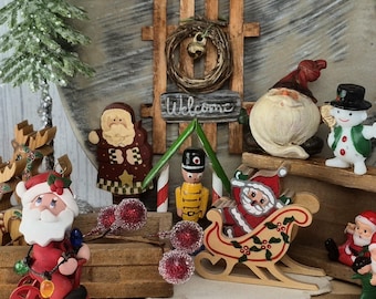 Vintage Christmas Miniatures, Folk Art Holiday Figures, Dollhouse Collectibles