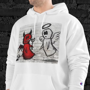 Champion Unisex Hooded Sweatshirt - Good vs Evil Hoodie, Champion Hoodie, Graphic Hooded Sweatshirt | Shop Now!