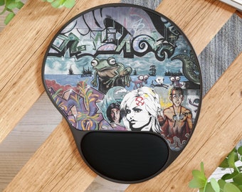 Ergonomic Mouse Pad - Memory Foam Wrist Rest - Graffiti Graphic Neoprene Mouse Mat