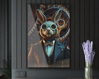 Steampunk muurkunst - konijn harige grafische acryl muurkunst | Industrieel woondecoratie | Shop nu!
