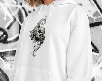 Gothic Floral Skull Champion Hoodie: Unisex Graphic Sweatshirt
