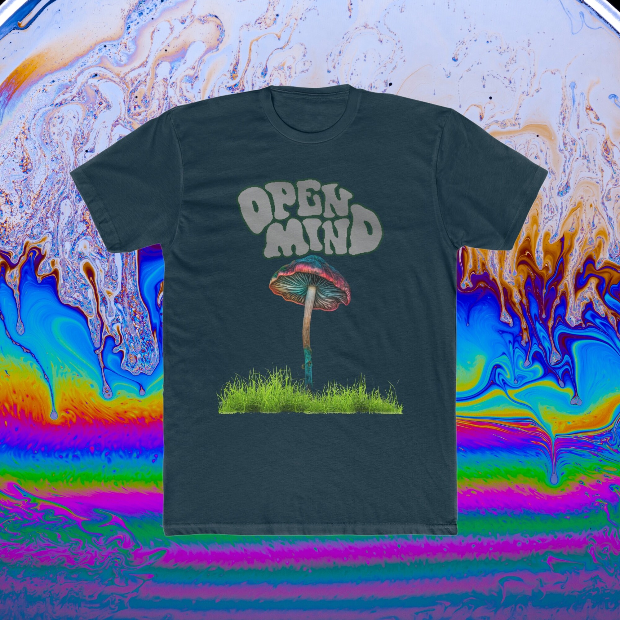 Mushroom Graphic T-Shirt: Open Mind Cotton Crew Tee