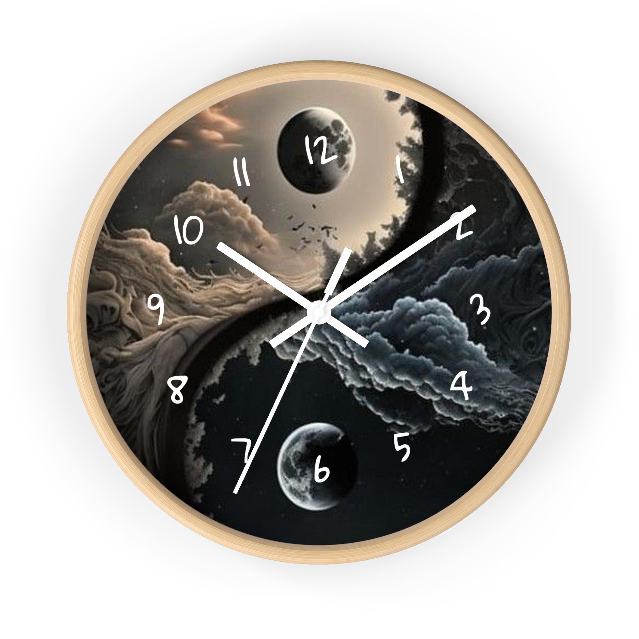 Yin Yang Moon Wall Clock, Silent Analog Clock, Home Decor - Etsy